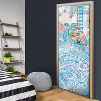 Hawaiian and Japanese Culture Together Door Cover Tropical Honu with Japanese Elements Blue Color