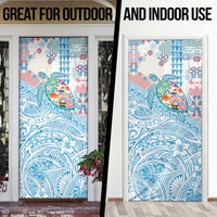 Hawaiian and Japanese Culture Together Door Cover Tropical Honu with Japanese Elements Blue Color