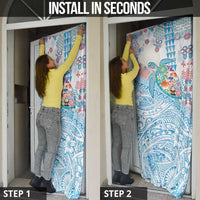 Hawaiian and Japanese Culture Together Door Cover Tropical Honu with Japanese Elements Blue Color