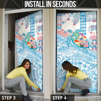 Hawaiian and Japanese Culture Together Door Cover Tropical Honu with Japanese Elements Blue Color
