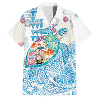Hawaiian and Japanese Culture Together Family Matching Mermaid Dress and Hawaiian Shirt Tropical Honu with Japanese Elements Blue Color
