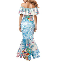 Hawaiian and Japanese Culture Together Family Matching Mermaid Dress and Hawaiian Shirt Tropical Honu with Japanese Elements Blue Color