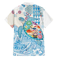 Hawaiian and Japanese Culture Together Family Matching Tank Maxi Dress and Hawaiian Shirt Tropical Honu with Japanese Elements Blue Color