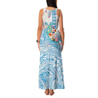 Hawaiian and Japanese Culture Together Family Matching Tank Maxi Dress and Hawaiian Shirt Tropical Honu with Japanese Elements Blue Color