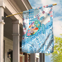 Hawaiian and Japanese Culture Together Garden Flag Tropical Honu with Japanese Elements Blue Color