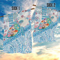 Hawaiian and Japanese Culture Together Garden Flag Tropical Honu with Japanese Elements Blue Color