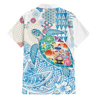 Hawaiian and Japanese Culture Together Hawaiian Shirt Tropical Honu with Japanese Elements Blue Color