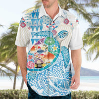 Hawaiian and Japanese Culture Together Hawaiian Shirt Tropical Honu with Japanese Elements Blue Color