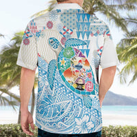 Hawaiian and Japanese Culture Together Hawaiian Shirt Tropical Honu with Japanese Elements Blue Color