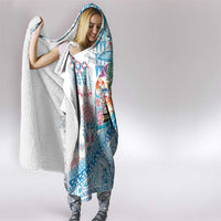 Hawaiian and Japanese Culture Together Hooded Blanket Tropical Honu with Japanese Elements Blue Color