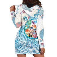Hawaiian and Japanese Culture Together Hoodie Dress Tropical Honu with Japanese Elements Blue Color