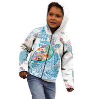 Hawaiian and Japanese Culture Together Kid Hoodie Tropical Honu with Japanese Elements Blue Color