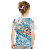 Hawaiian and Japanese Culture Together Kid T Shirt Tropical Honu with Japanese Elements Blue Color