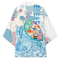 Hawaiian and Japanese Culture Together Kimono Tropical Honu with Japanese Elements Blue Color