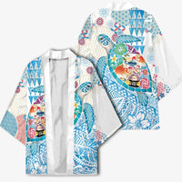 Hawaiian and Japanese Culture Together Kimono Tropical Honu with Japanese Elements Blue Color