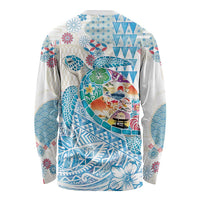 Hawaiian and Japanese Culture Together Long Sleeve Shirt Tropical Honu with Japanese Elements Blue Color
