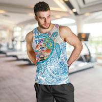 Hawaiian and Japanese Culture Together Men Tank Top Tropical Honu with Japanese Elements Blue Color