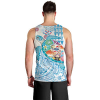 Hawaiian and Japanese Culture Together Men Tank Top Tropical Honu with Japanese Elements Blue Color