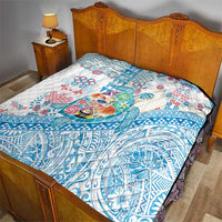 Hawaiian and Japanese Culture Together Quilt Tropical Honu with Japanese Elements Blue Color