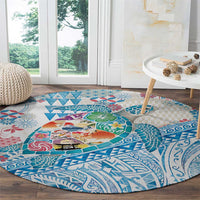 Hawaiian and Japanese Culture Together Round Carpet Tropical Honu with Japanese Elements Blue Color