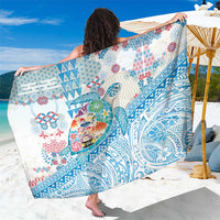 Hawaiian and Japanese Culture Together Sarong Tropical Honu with Japanese Elements Blue Color