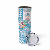 Hawaiian and Japanese Culture Together Skinny Tumbler Tropical Honu with Japanese Elements Blue Color