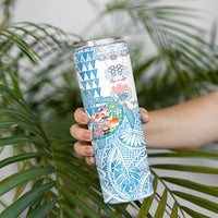 Hawaiian and Japanese Culture Together Skinny Tumbler Tropical Honu with Japanese Elements Blue Color