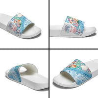 Hawaiian and Japanese Culture Together Slide Sandals Tropical Honu with Japanese Elements Blue Color