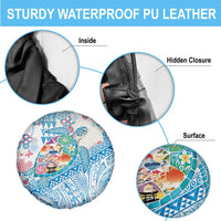 Hawaiian and Japanese Culture Together Spare Tire Cover Tropical Honu with Japanese Elements Blue Color