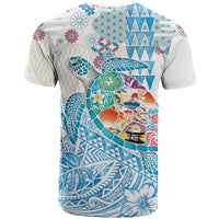 Hawaiian and Japanese Culture Together T Shirt Tropical Honu with Japanese Elements Blue Color