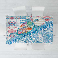 Hawaiian and Japanese Culture Together Tablecloth Tropical Honu with Japanese Elements Blue Color