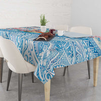Hawaiian and Japanese Culture Together Tablecloth Tropical Honu with Japanese Elements Blue Color