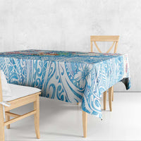 Hawaiian and Japanese Culture Together Tablecloth Tropical Honu with Japanese Elements Blue Color