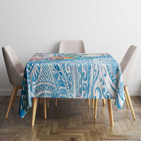 Hawaiian and Japanese Culture Together Tablecloth Tropical Honu with Japanese Elements Blue Color