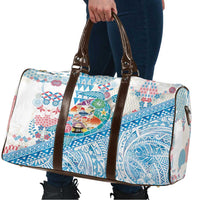 Hawaiian and Japanese Culture Together Travel Bag Tropical Honu with Japanese Elements Blue Color