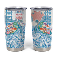 Hawaiian and Japanese Culture Together Tumbler Cup Tropical Honu with Japanese Elements Blue Color