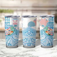 Hawaiian and Japanese Culture Together Tumbler Cup Tropical Honu with Japanese Elements Blue Color