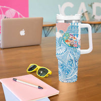 Hawaiian and Japanese Culture Together Tumbler With Handle Tropical Honu with Japanese Elements Blue Color