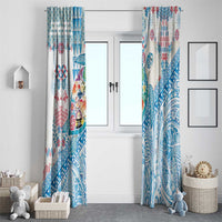 Hawaiian and Japanese Culture Together Window Curtain Tropical Honu with Japanese Elements Blue Color