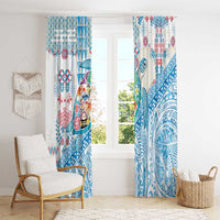 Hawaiian and Japanese Culture Together Window Curtain Tropical Honu with Japanese Elements Blue Color