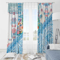Hawaiian and Japanese Culture Together Window Curtain Tropical Honu with Japanese Elements Blue Color