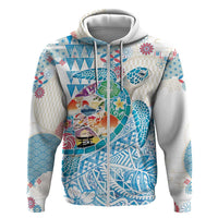 Hawaiian and Japanese Culture Together Zip Hoodie Tropical Honu with Japanese Elements Blue Color