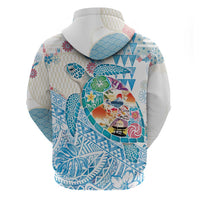 Hawaiian and Japanese Culture Together Zip Hoodie Tropical Honu with Japanese Elements Blue Color