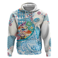 Hawaiian and Japanese Culture Together Zip Hoodie Tropical Honu with Japanese Elements Blue Color