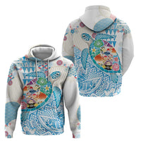 Hawaiian and Japanese Culture Together Zip Hoodie Tropical Honu with Japanese Elements Blue Color
