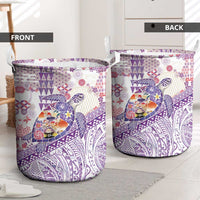Hawaiian and Japanese Culture Together Laundry Basket Tropical Honu with Japanese Elements Purple Color