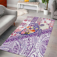 Hawaiian and Japanese Culture Together Area Rug Tropical Honu with Japanese Elements Purple Color