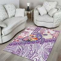 Hawaiian and Japanese Culture Together Area Rug Tropical Honu with Japanese Elements Purple Color