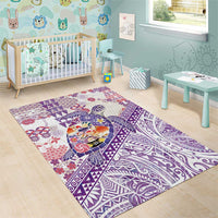 Hawaiian and Japanese Culture Together Area Rug Tropical Honu with Japanese Elements Purple Color