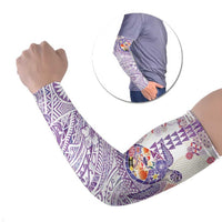 Hawaiian and Japanese Culture Together Arm Sleeves Tropical Honu with Japanese Elements Purple Color